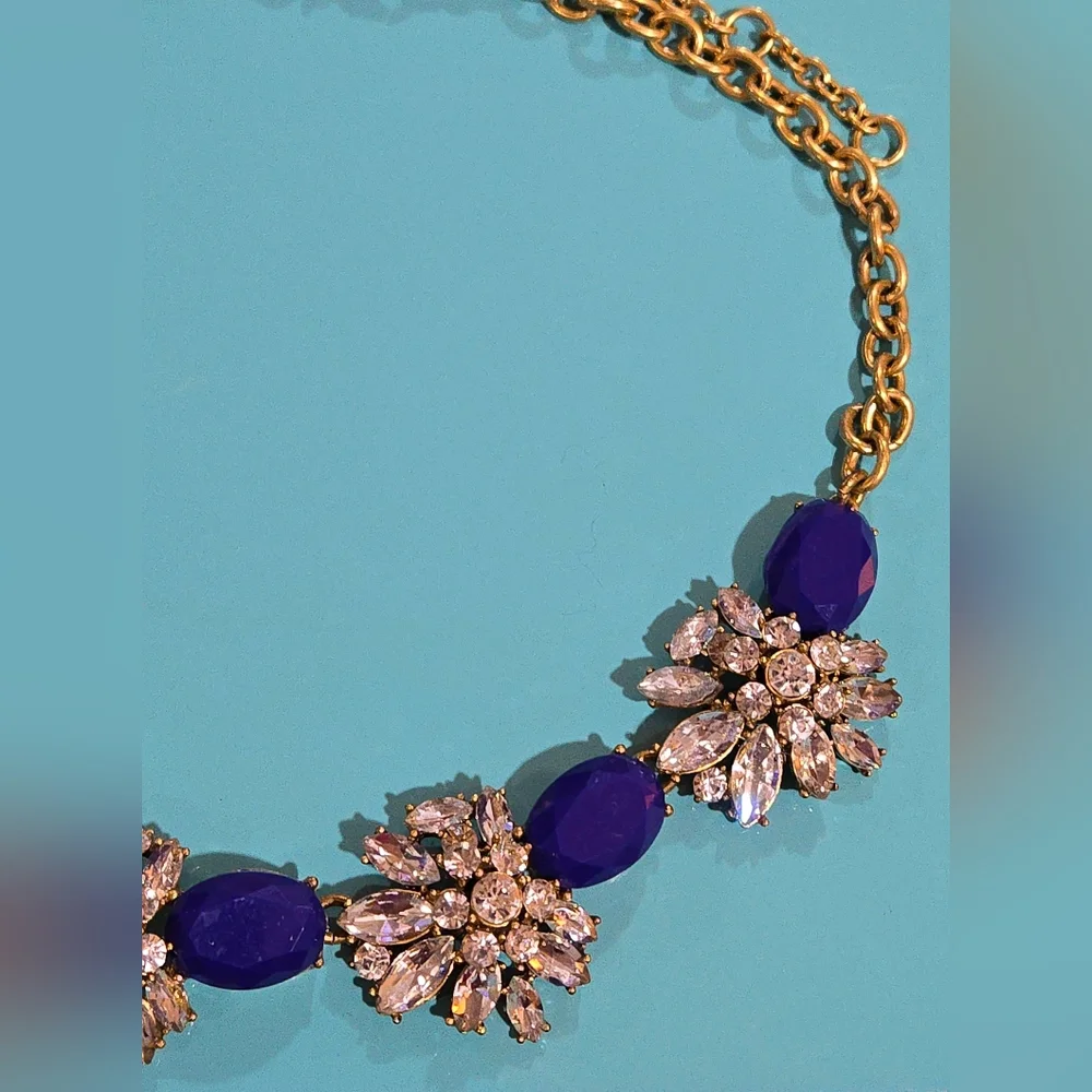 ​J.‎ Crew Cobalt Blue & Sparkling Crystal Floral Statement Necklace NWOT